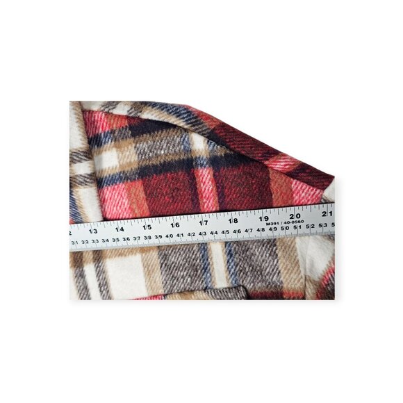 Oversized Red & Beige Plaid Flannel Button-Down Shirt Size S Dual Chest Pockets - Picture 3 of 9